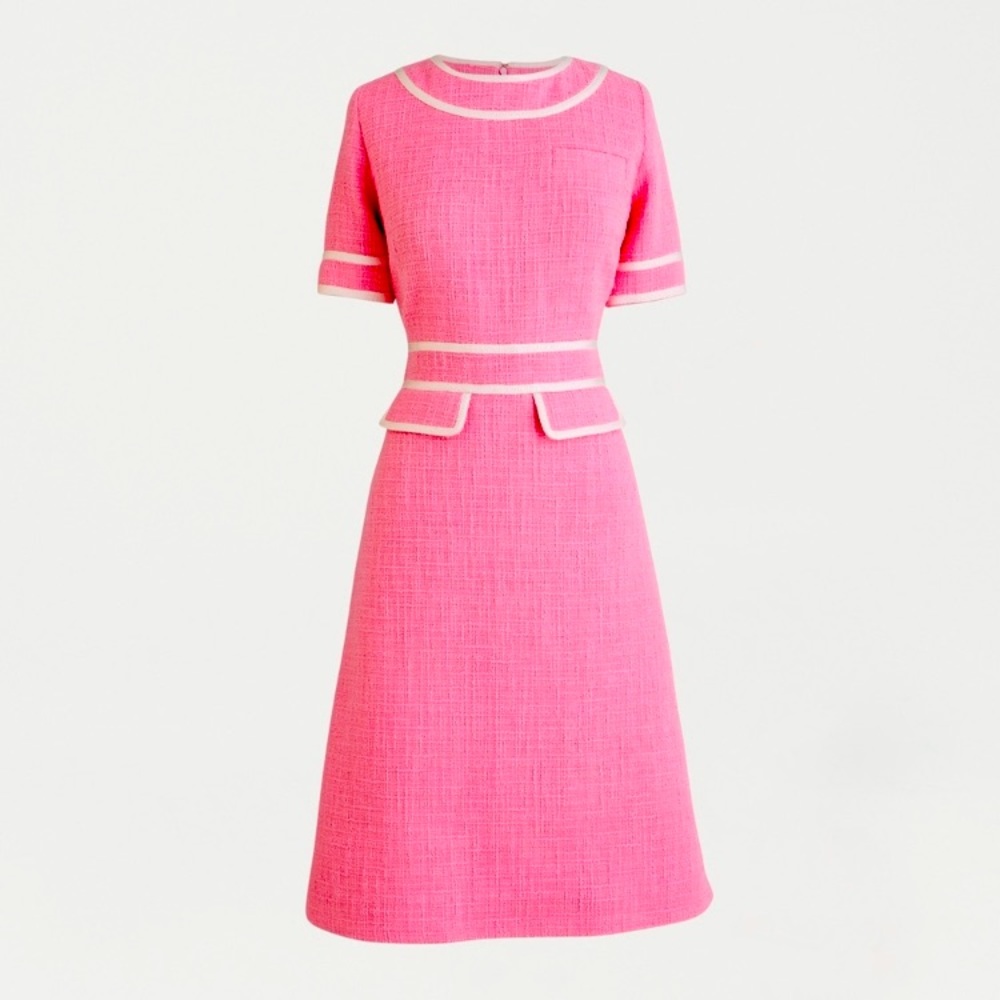 NEW J Crew size 4 Pink Tweed A-line dress with flap pockets shirt sleeve